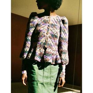 SEA New York Wool-Blend Crochet Peplum-Hem Felicity Cardigan